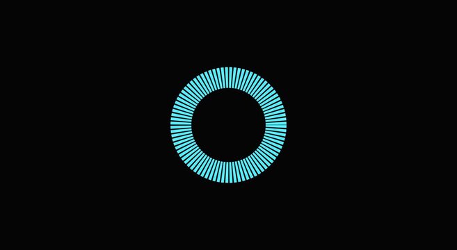 Blue radial loading spinner animation loop on animation black background