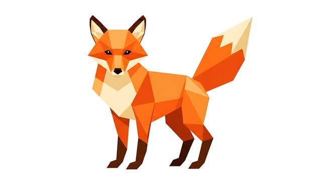 Low poly geometric fox illustration, stylized animal portrait with triangular shapes