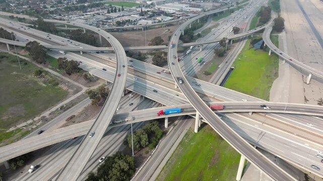 Highway 105 and 710 Interchange LA River Los Angeles Drone Aerial Footage