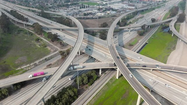 Highway 105 and 710 Interchange LA River Los Angeles Drone Aerial Footage
