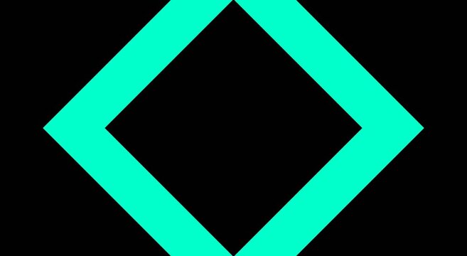 Cyan geometric shape transition overlay for dynamic motion animation