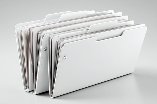 Stack of white file folders with tabs on clean background