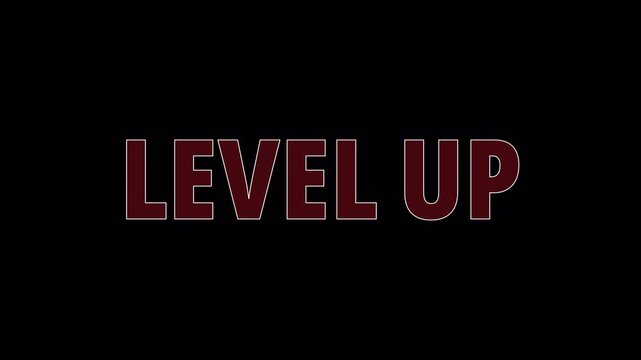 Level Up Screen with.... Level Up animation next to it on transparent background, Gaming achievement level up glowing text animation, 4K Video