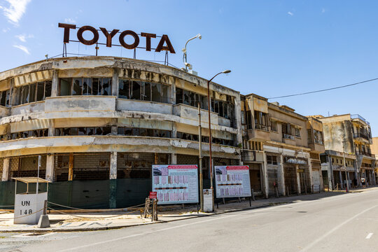 Varosha, Northern Cyprus - May 18, 2026: Varosha (Turkish: Maras or Kapali Maras) in Famagusta of Northern Cyprus. View from abandoned city Varosha. Historical city.