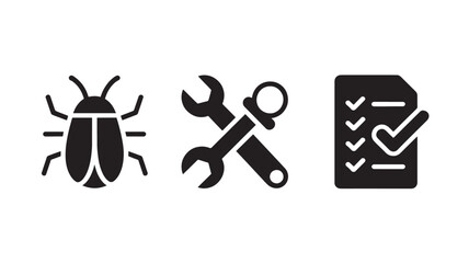 Fototapeta premium Bug Debugging Software Tools Icons Set for Technology and Development