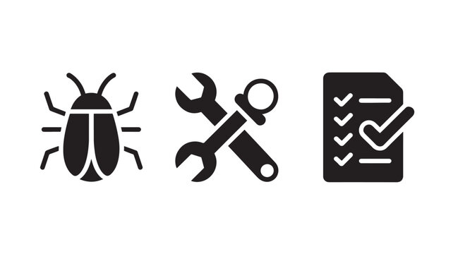 Bug Debugging Software Tools Icons Set for Technology and Development