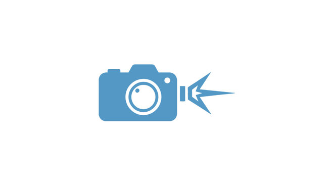 A blue camera icon with lightning.