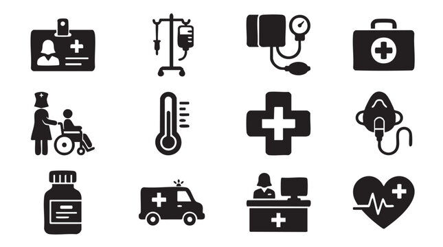 Medical icons set healthcare symbols for emergency care and medicine