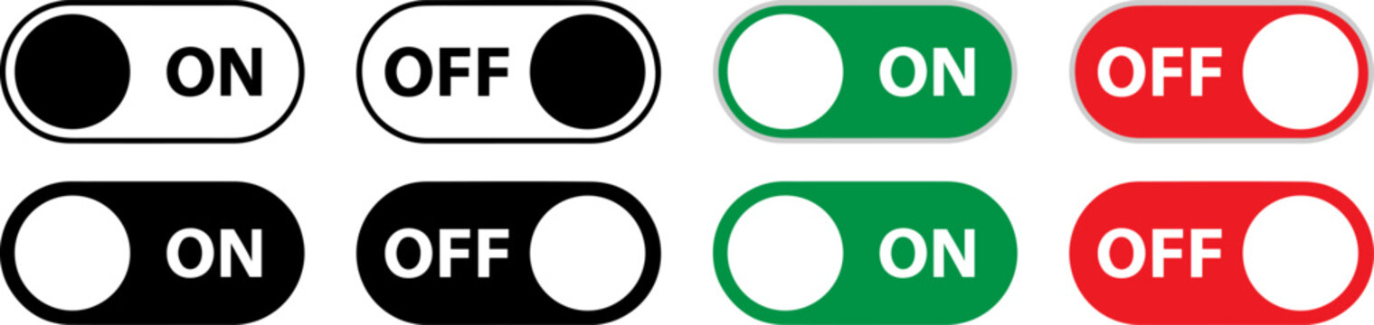 Set of toggle switches in various styles and colors
