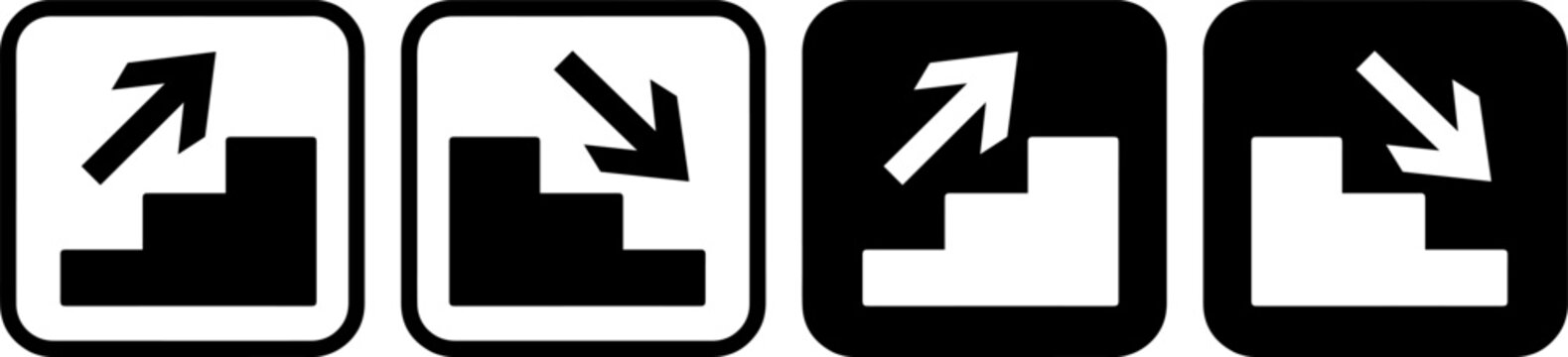 Set of four stair icons with up and down arrows
