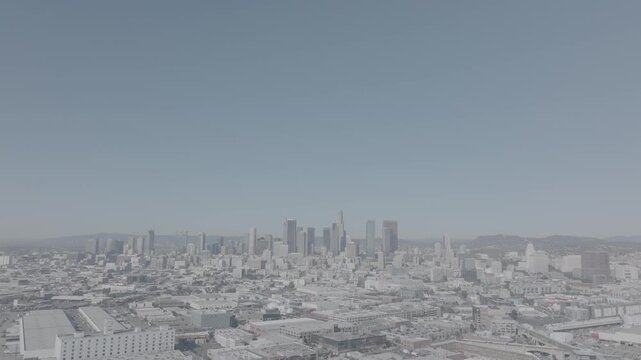Los Angeles Skyline Near 6th Street Industrial Drone Aerial Footage