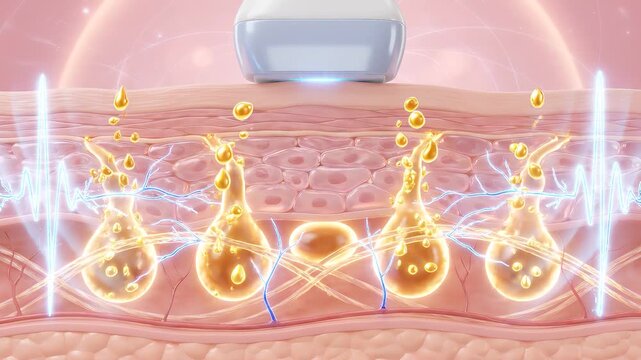 3D Ultrasound Device Skin Penetration Fat Cell Tissue Wave Beauty Medical Animation