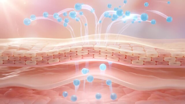 3D Skin Cell Molecule Absorption Blue Particle Penetrating Dermal Layer Beauty Science