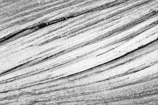 Close up black and white abstract image displays parallel lines of wood grain texture with varying depths and shadow.