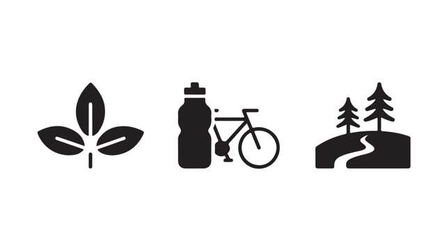Cycling and Outdoor Recreation Icons for Eco-Friendly Activities