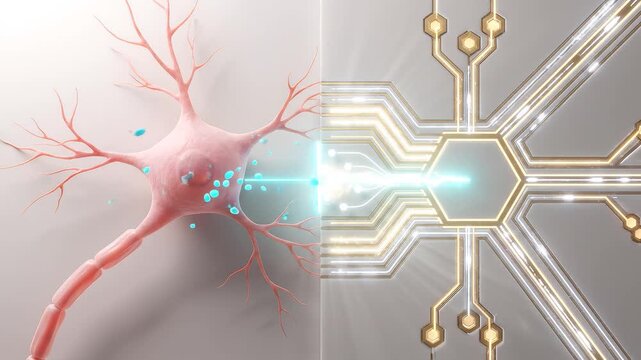 3D Neuron Brain Cell Versus Digital Circuit Technology AI Neural Network Science Animation