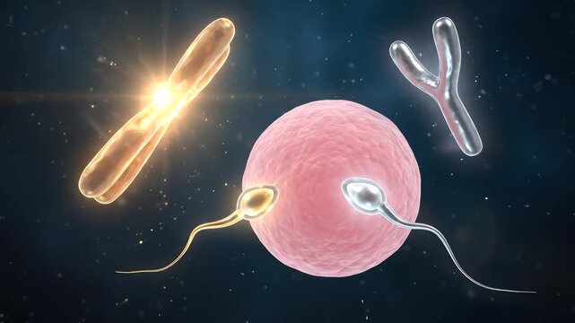 3D X and Y Chromosome Sperm Egg Fertilization Gender Determination Biology Science Animation