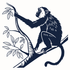 silhouette of macaque on white background