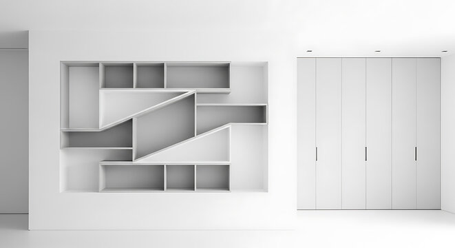 Minimalist geometric wall with black and white rectangles in a clean interior setting abstract