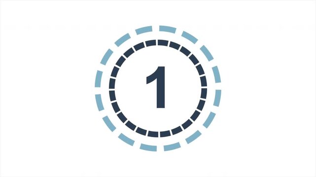 Countdown Timer from 5 to 1 with Rotating Dashed Circles, Flat Design Animation, Progress Indicator, Minimalist Loading Screen, Motion Graphic 4k video