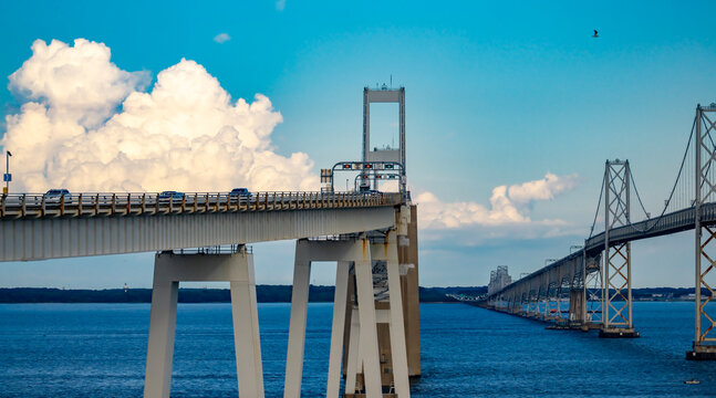 Maryland bridge spans Chesapeake Bay. Maryland route connects eastern shore. Chesapeake Maryland landmark supports transport. Coastal Maryland infrastructure carries traffic.