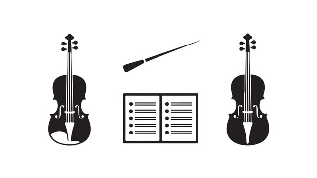 Black Violin Silhouette with Conductor Baton for Music Education Concepts