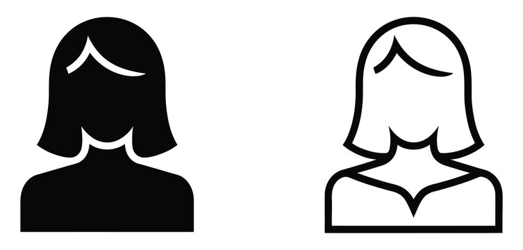 Female User Icon Featuring Solid Black and Clean Outline Profile Design for Interface Applications
