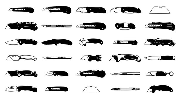 Professional utility knives vector illustration cutting tool collection isolated on white