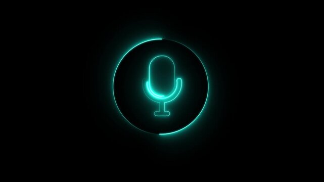 Voice recording podcast mic microphone button icon animation. neon line microphone icon .