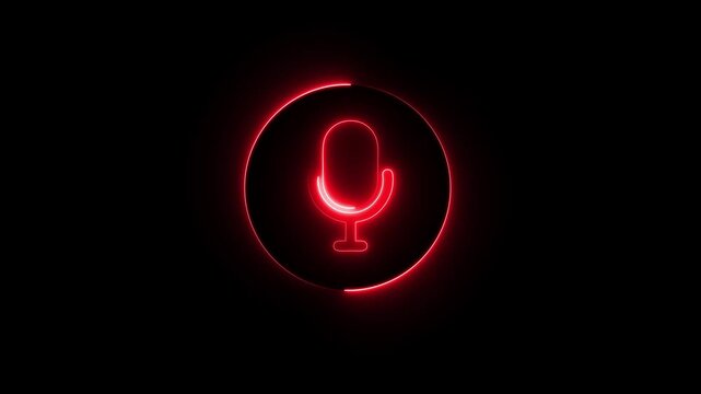 Voice recording podcast mic microphone button icon animation. neon line microphone icon .
