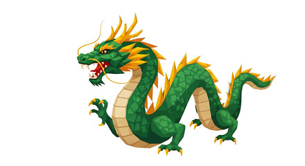 Fototapeta premium Low poly green chinese dragon illustration
