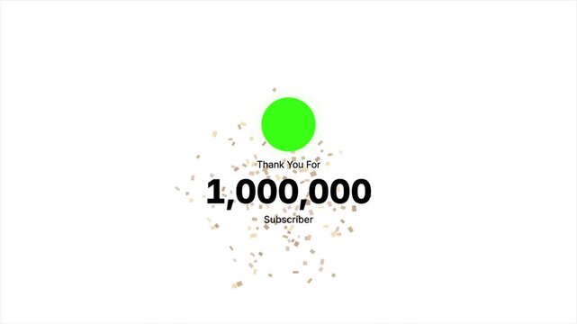 Celebrating 1,000,000 Subscribers Achievement with Falling Confetti on White Background, Social Media Milestone, YouTube Channel Growth, Thank You Graphic 4k video