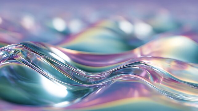 Abstract macro shot of undulating, iridescent surface with soft focus & gentle lighting