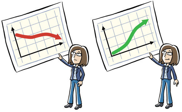 Businesswoman with a a negative and positive Balance Sheet