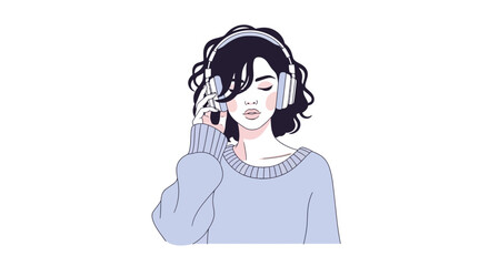 Woman wearing headphones listening to music. © za