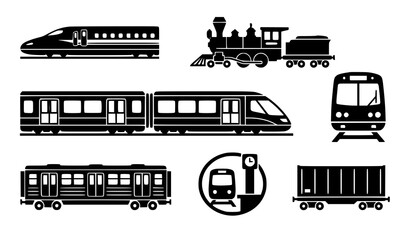 Train silhouette vector icon set with locomotive subway bullet train and cargo rail car transportation symbols © MdIbrahimIslam