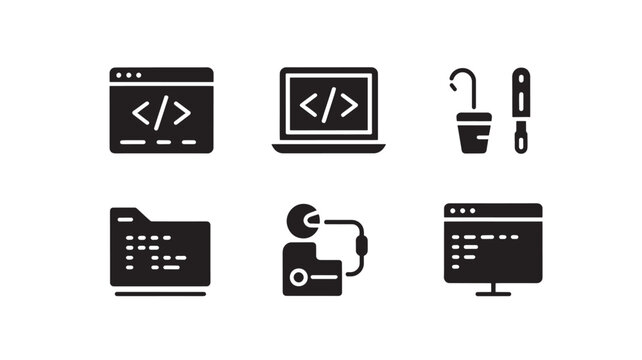 Black Coding Icons Set: Programming, Software Development & Developer Tools