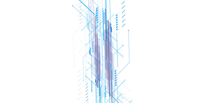 Abstract blue and purple geometric network lines and shapes on white background technology connection 
