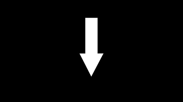 Minimal Downward Arrow Symbol Animation with Simple Decline Direction Graphic on Dark Background 4k animation video