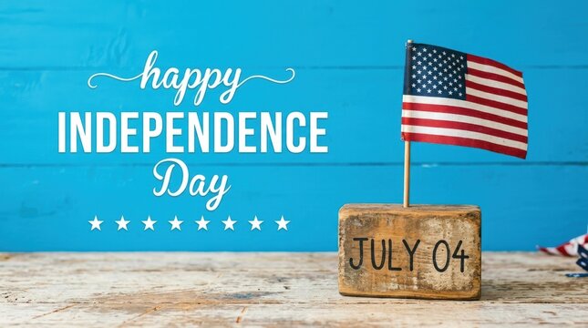 American flag on wooden block with July 4th text during USA independence day celebration
