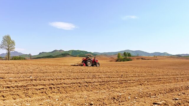 Various agricultural implements used in spring plowing