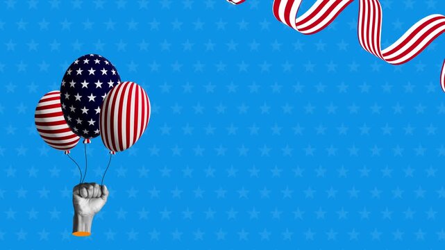 Hand holding USA Balloons digital collage animation