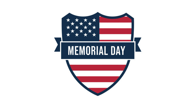 Memorial day shield logo with american flag and banner on white background patriotic symbol