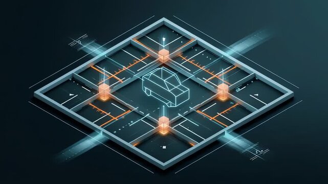 Futuristic digital circuit board with glowing connections and neon elements for technology visuals