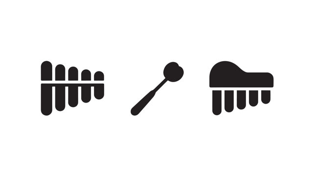 Percussion Instrument Icons Minimal Black Glockenspiel Mallet Guiro Vector Set for Music Design