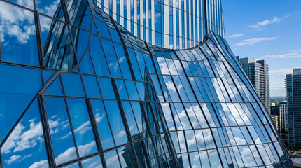 Obraz premium Dynamic Reflections: Sky and Clouds on Modern Glass Skyscraper