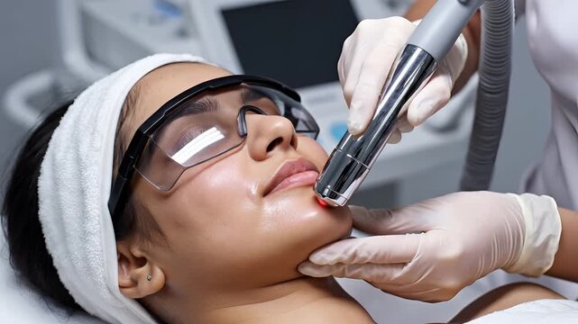 Woman Receives Advanced Laser Facial Treatment for Skin Rejuvenation 1.