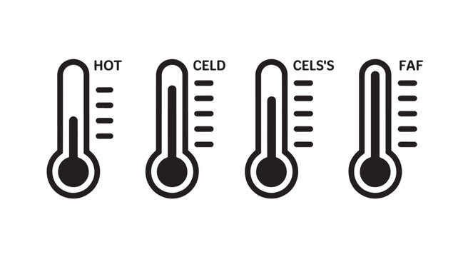 Thermometer Icons Temperature Scale Set Celsius Fahrenheit Weather Climate Vector