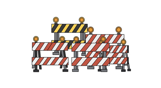Construction barriers with warning lights, safety, traffic control, road work