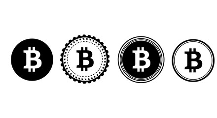 Set of four distinct black and white vector icons featuring a stylized 'B' symbol, representing digital currency, virtual money, or decentralized financial assets © Stephen
